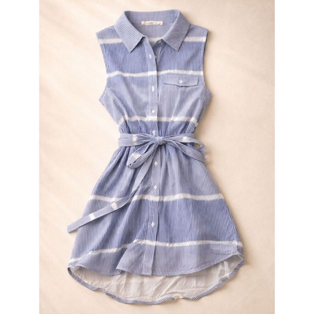 The Impeccable Pig Button-Down Sleeveless Dress - Blue & White - M - Picture 3 of 7